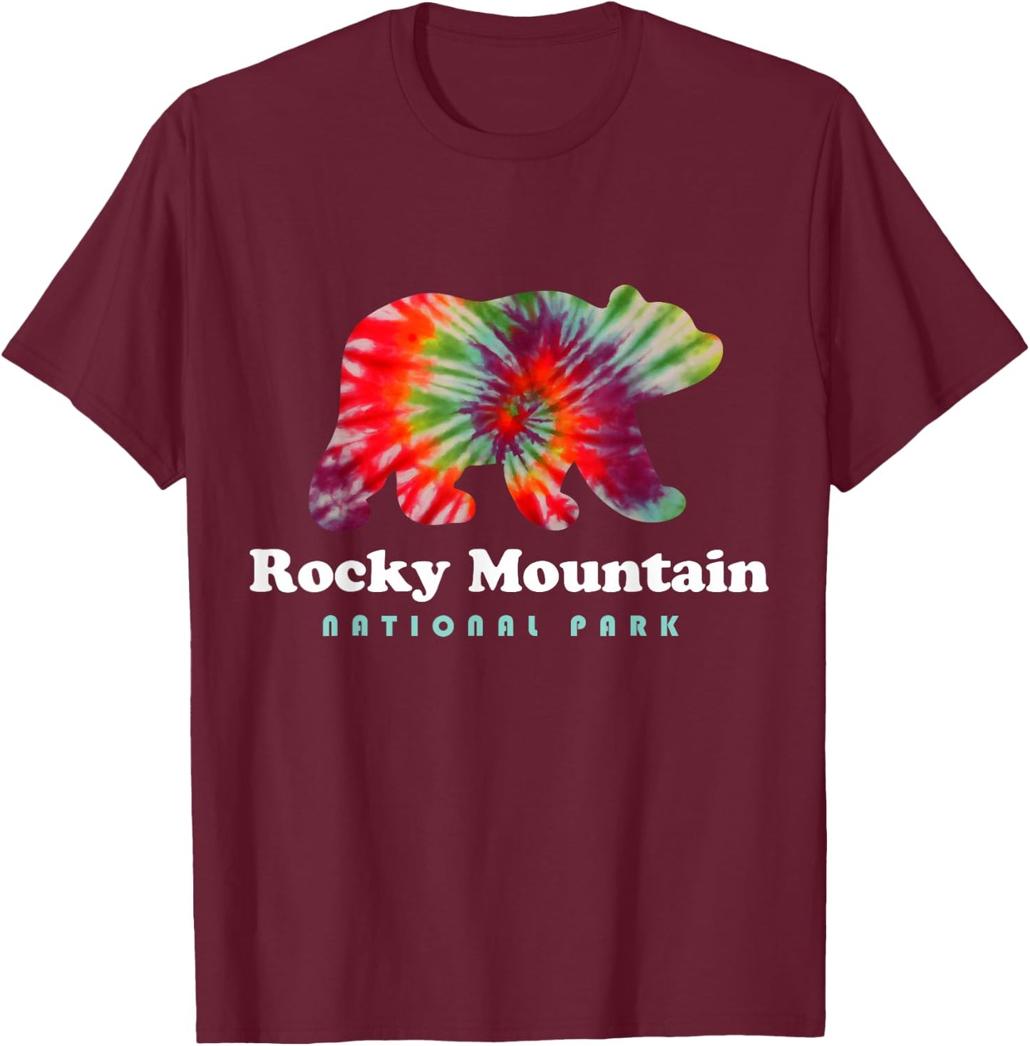Rocky Mountain National Park Tie Dye Bear Rocky Mountains T-Shirt - T-Shirt | Maroon