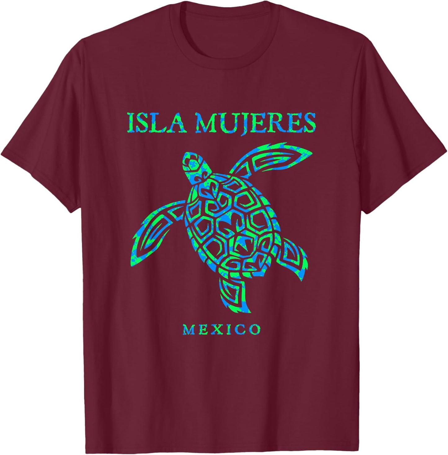 Isla Mujeres Mexico Souvenir Sea Turtle Colorful Boys Girls T-Shirt - T-Shirt | Maroon