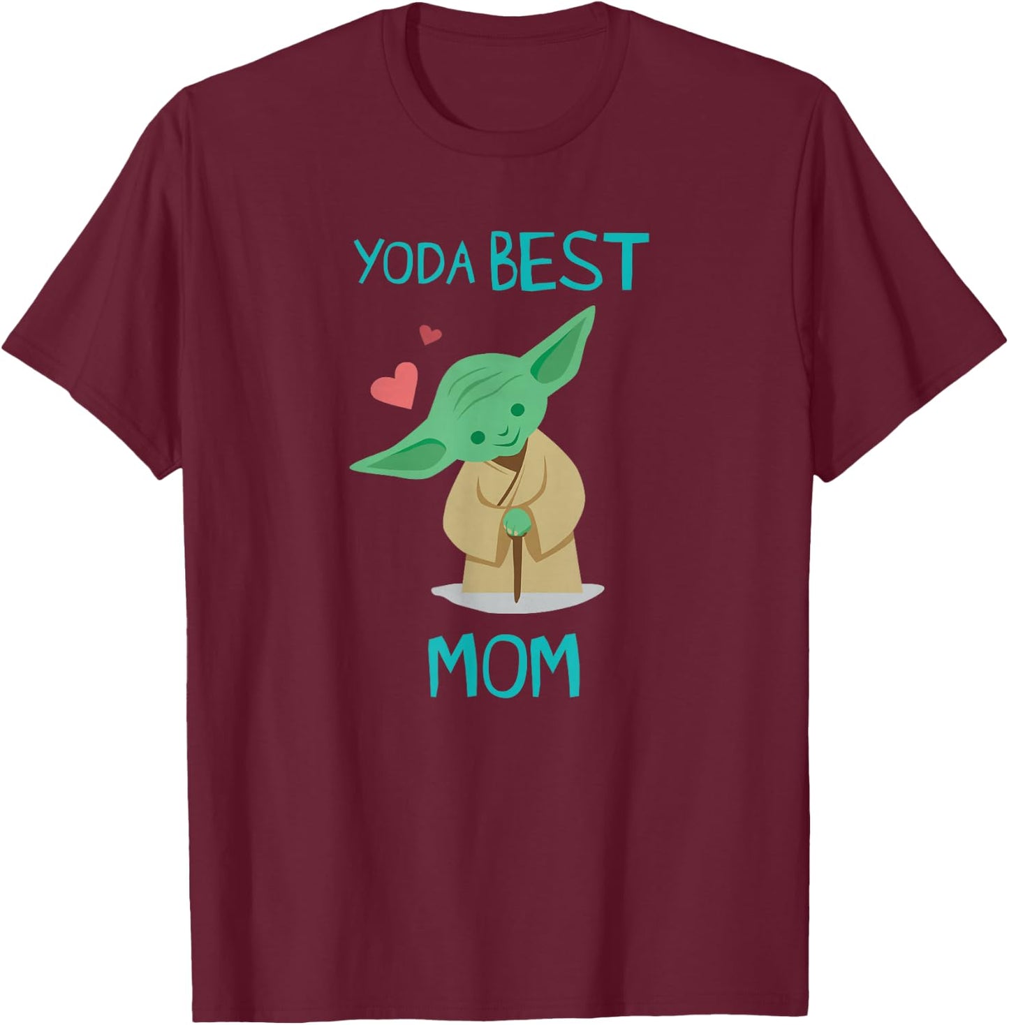 Star Wars Yoda Best Mom Hearts Mother's Day T-Shirt - T-Shirt | Maroon