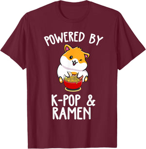 Powered by Anime & Ramen Cute Kpop Music Anime Lover T-Shirt - T-Shirt | Maroon
