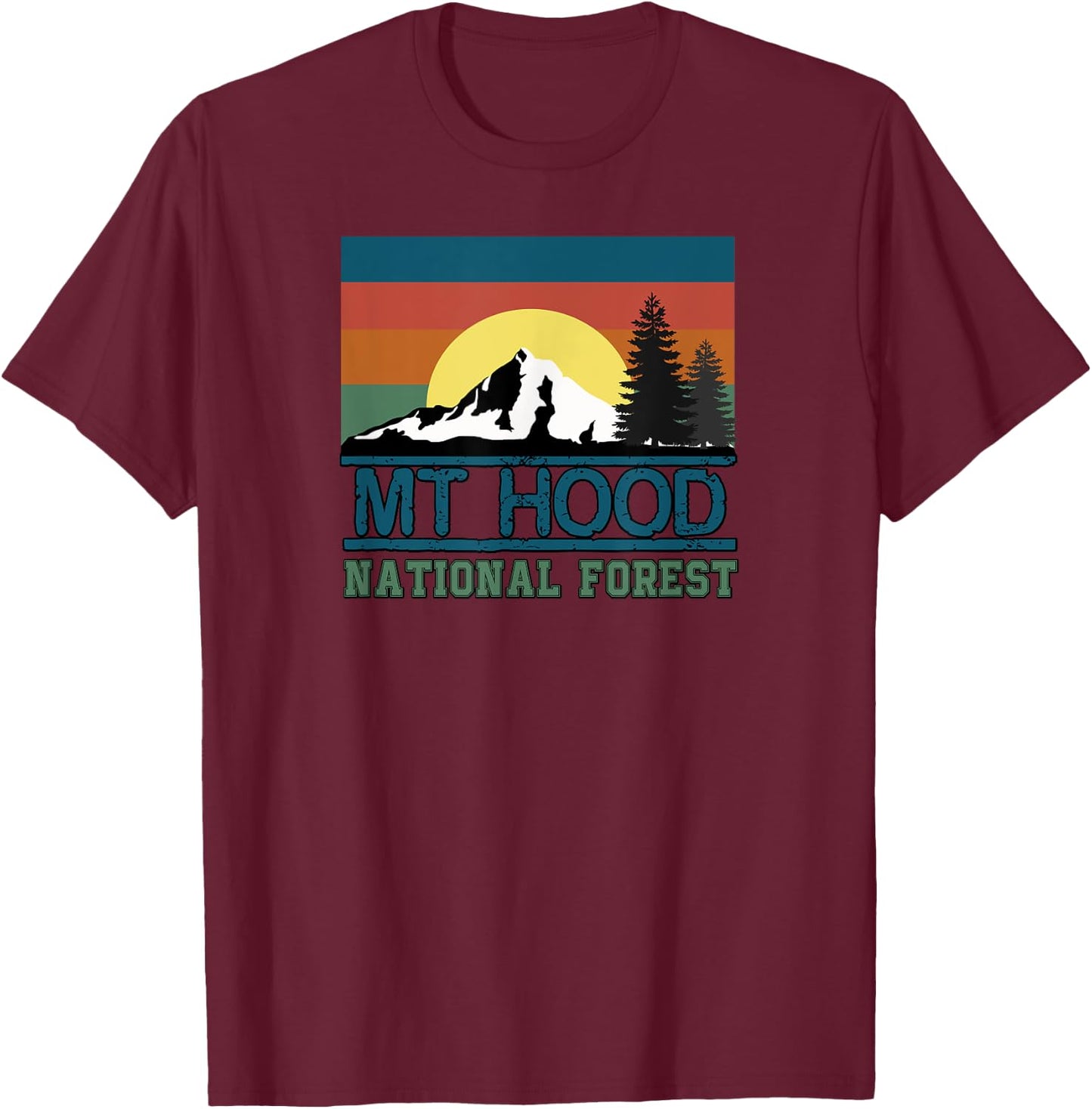 Mt Hood Oregon National Forest Trees Retro Women Kid T-Shirt - T-Shirt | Maroon