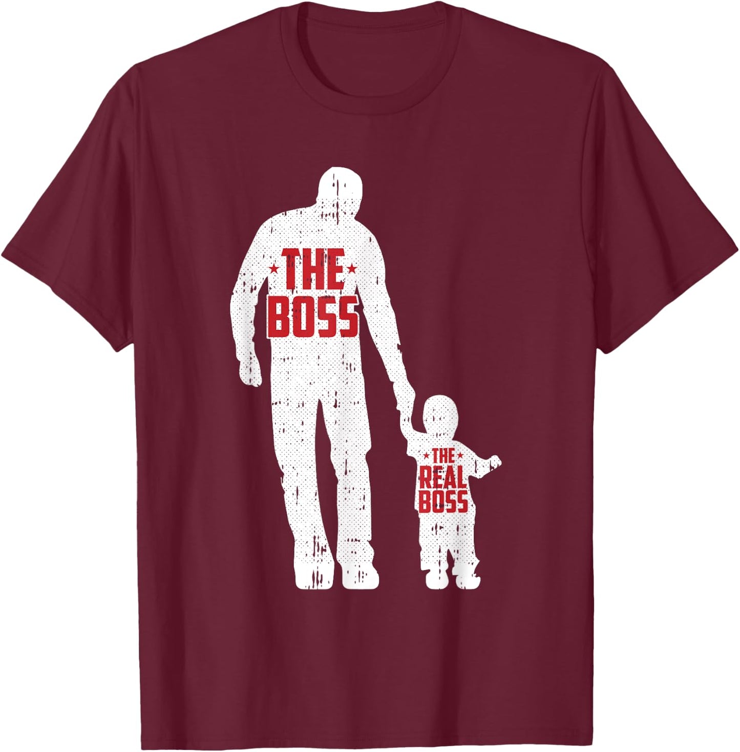 The Boss The Real Boss Fathers Day Dad Son Daughter Matching T-Shirt - T-Shirt | Maroon