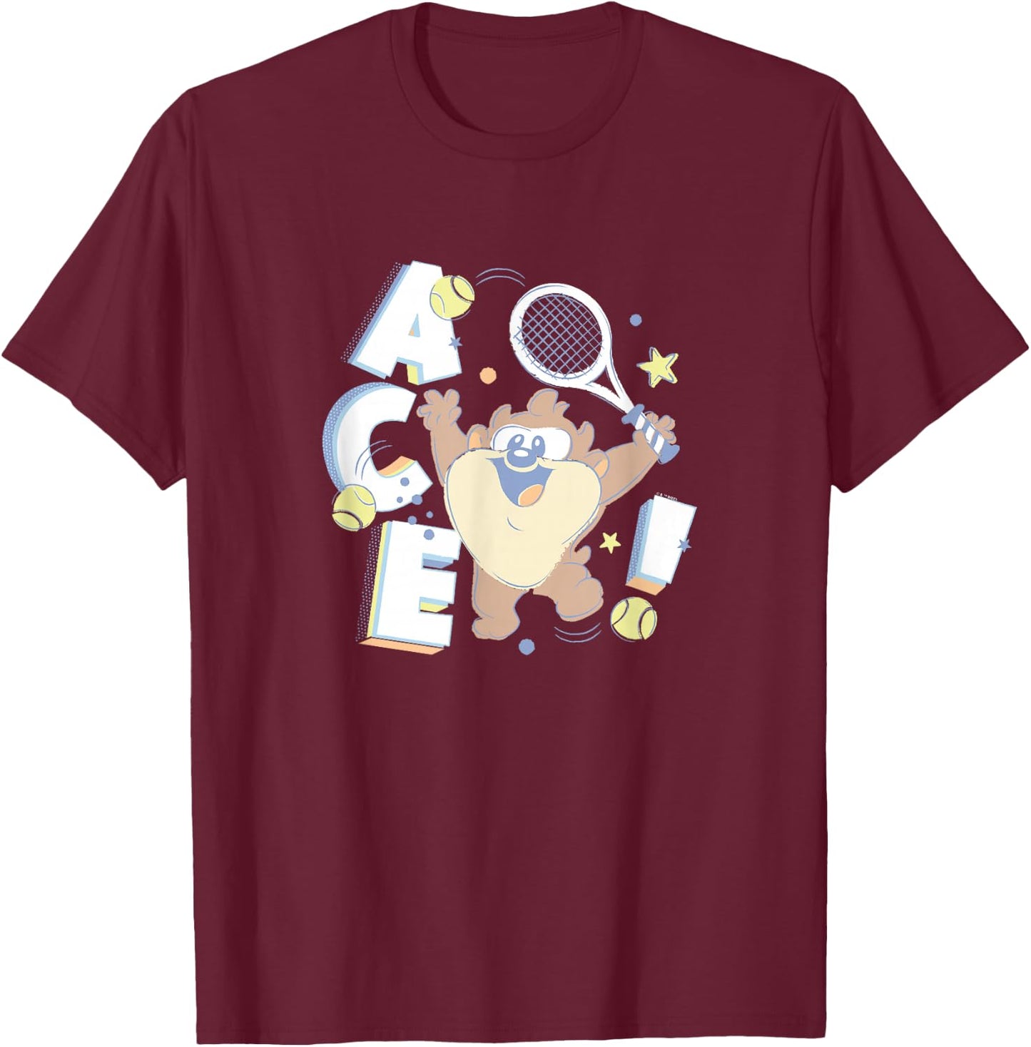 Looney Tunes Tasmanian Devil Little Ace Tennis Sports Logo T-Shirt - T-Shirt | Maroon