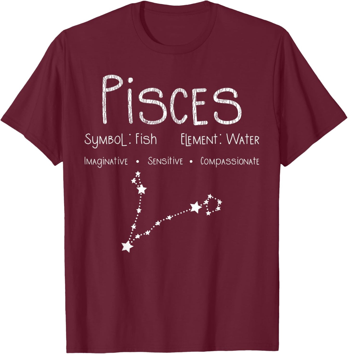 Vintage Distressed Pisces Symbol Zodiac Sign Birthday Gift T-Shirt - T-Shirt | Maroon