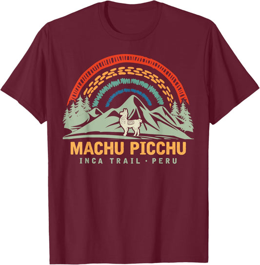 Machu Picchu Retro Llama - Cuzco Peru - Peru Inca Trail T-Shirt - T-Shirt | Maroon