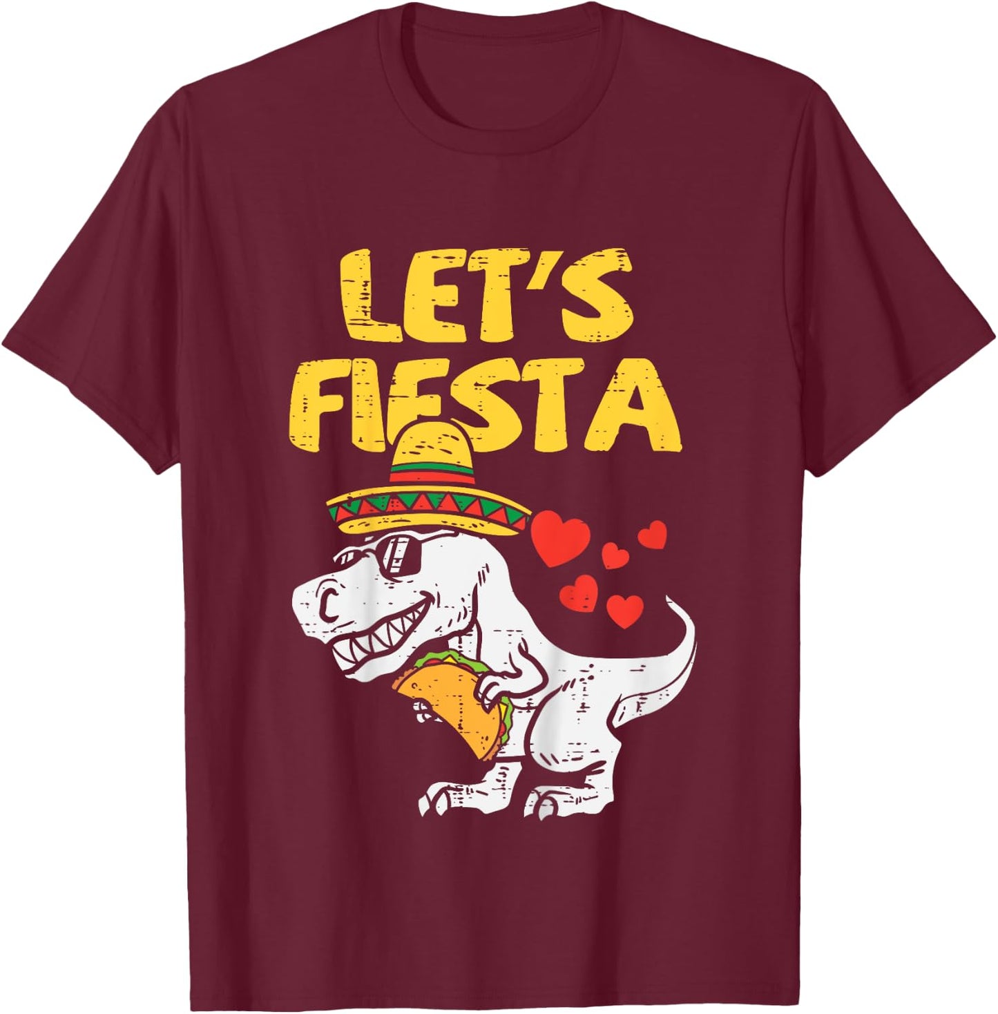 Kids Lets Fiesta Trex Taco Toddler Boys Cinco De Mayo Kids Dino T-Shirt - T-Shirt | Maroon