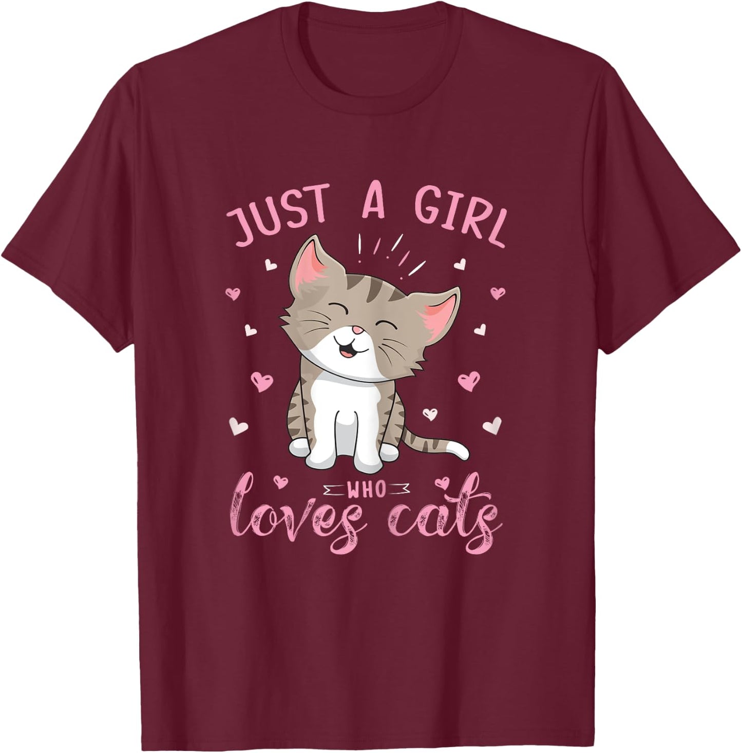 Just A Girl Who Loves Cats Design Cute Cat Lover Girls Kids T-Shirt - T-Shirt | Maroon