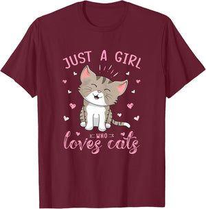 Just A Girl Who Loves Cats Design Cute Cat Lover Girls Kids T-Shirt - T-Shirt | Maroon