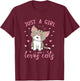 Just A Girl Who Loves Cats Design Cute Cat Lover Girls Kids T-Shirt - T-Shirt | Maroon