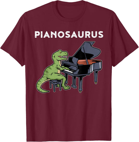 Grand Piano Shirt Kids Pianist Gift Dinosaur Music Piano T-Shirt - T-Shirt | Maroon