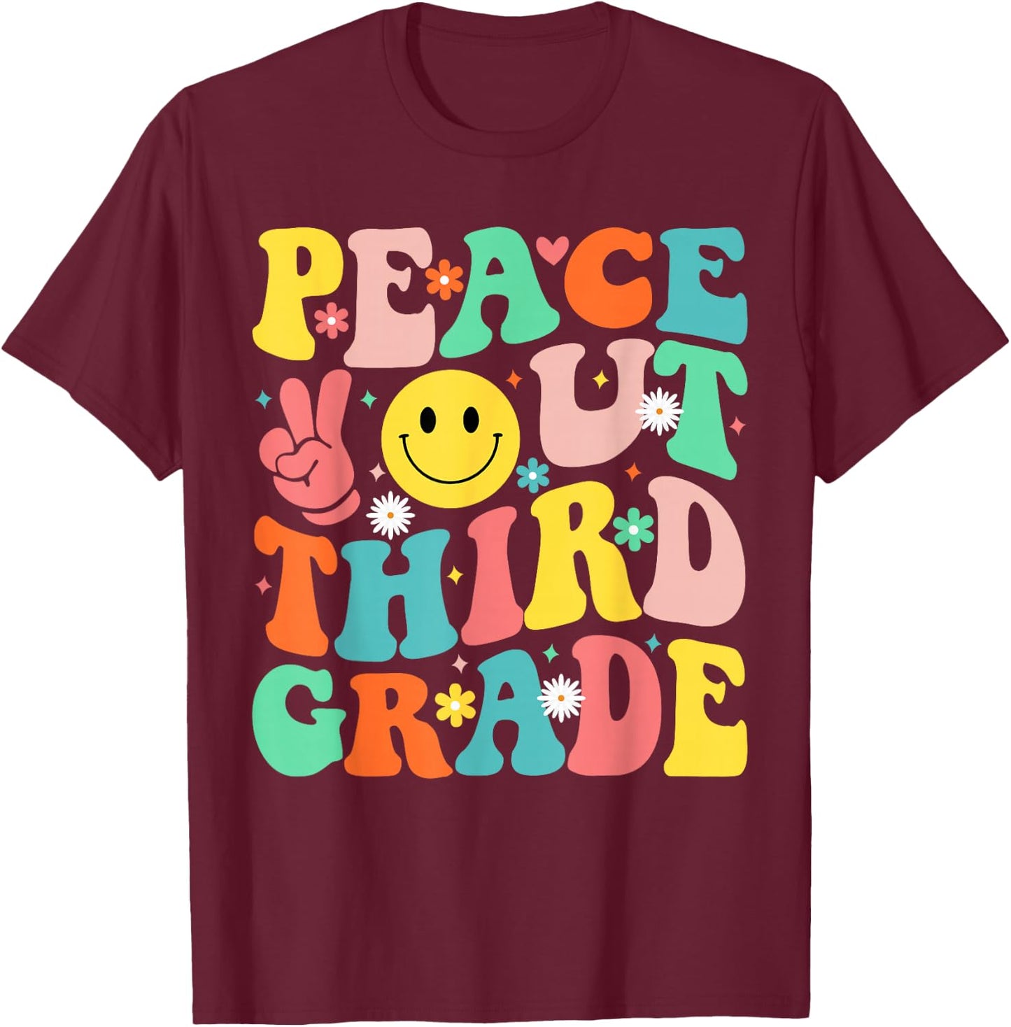 Peace Out Third Grade Groovy 3rd Grade Last day of school T-Shirt - T-Shirt | Maroon