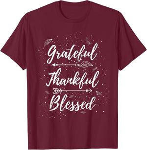 Grateful Thankful Blessed Thanksgiving T-Shirt - T-Shirt | Maroon