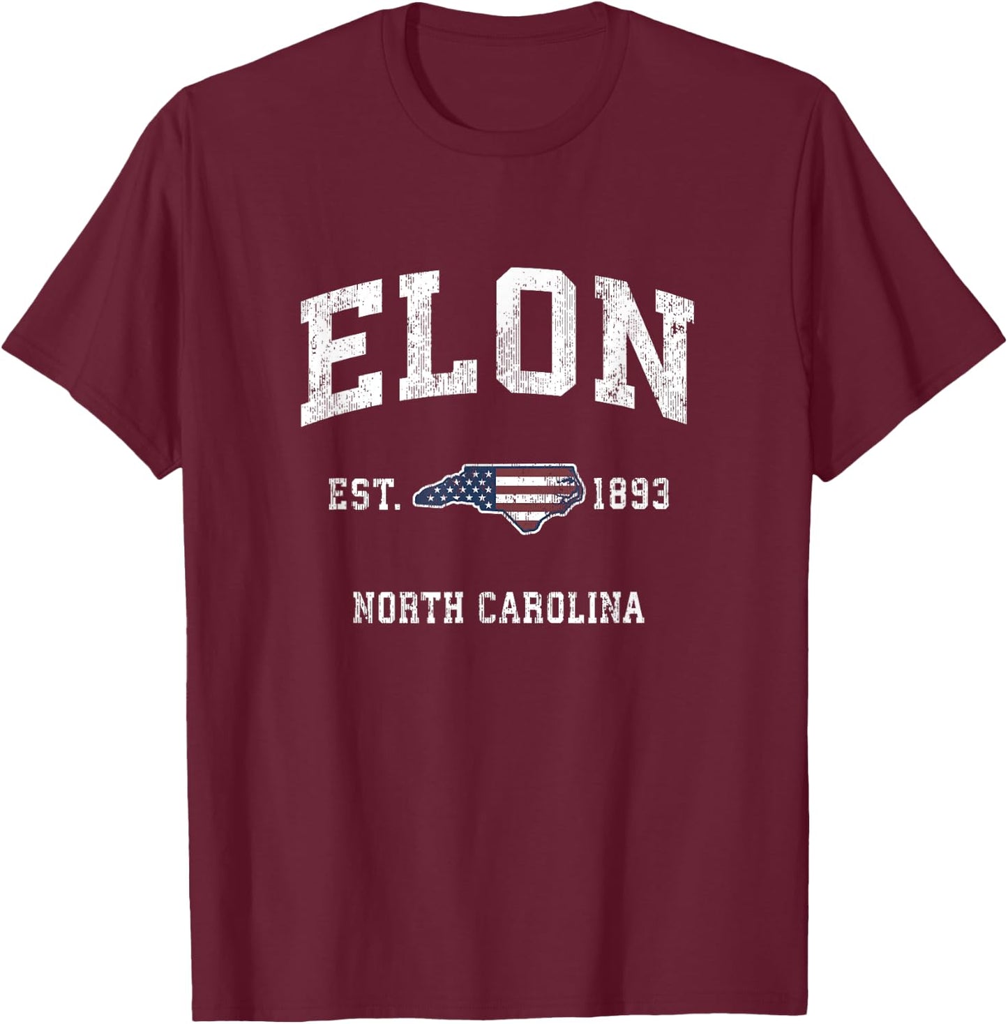 Elon North Carolina NC Vintage American Flag Sports Design T-Shirt - T-Shirt | Maroon