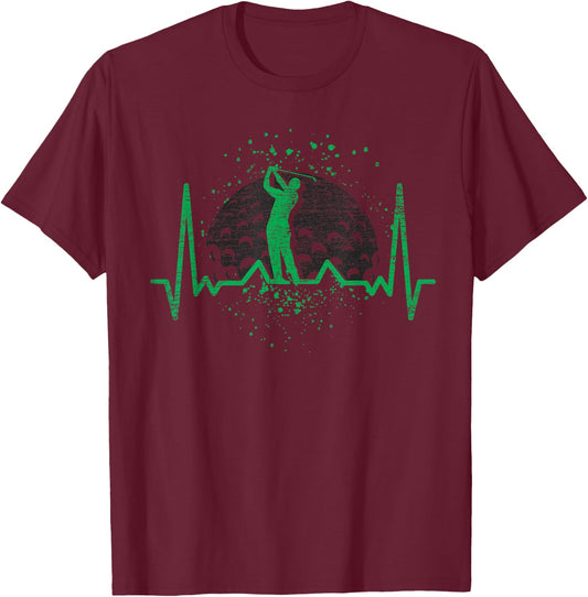 Golf Club Golfing Golf Course Sport Golfer Heartbeat Golf T-Shirt - T-Shirt | Maroon