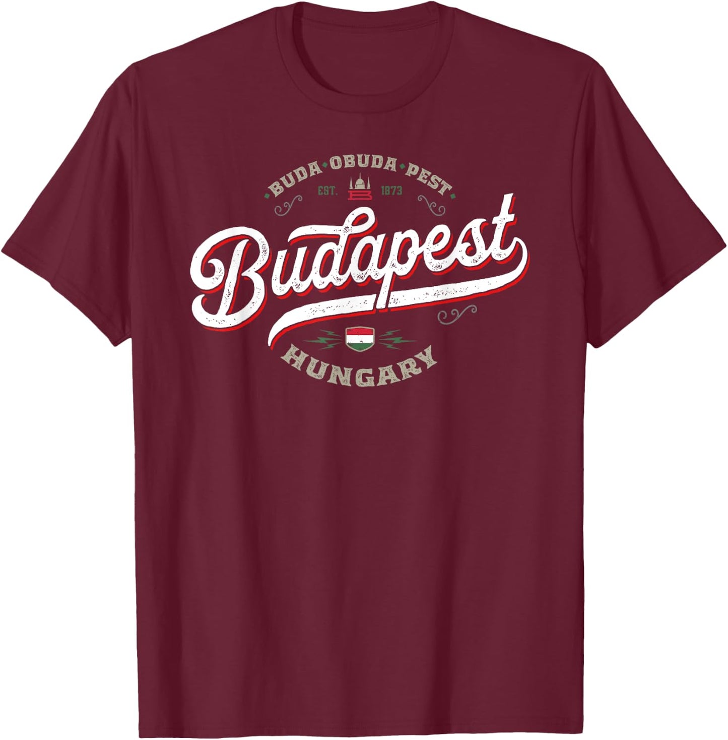 Budapest Hungary | Vintage Hungarian City Souvenir Travel T-Shirt - T-Shirt | Maroon