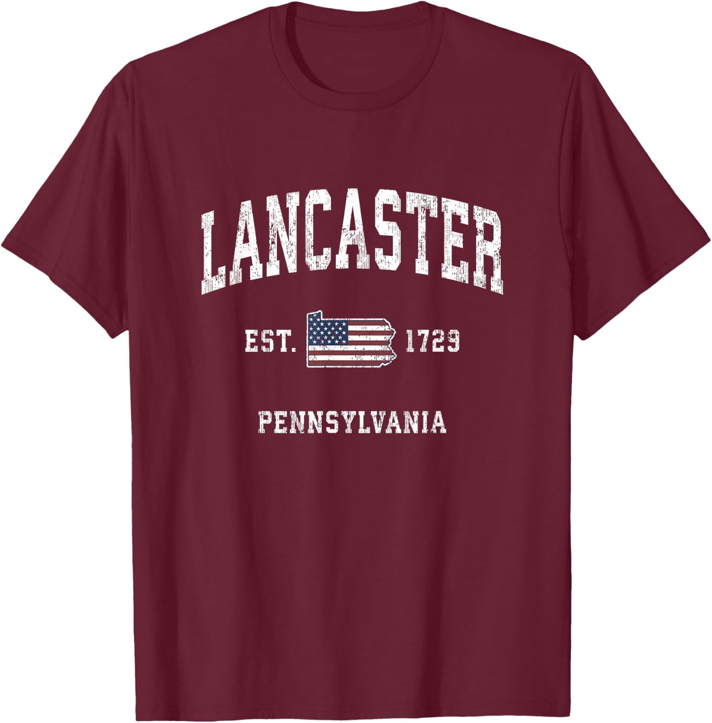 Lancaster Pennsylvania PA Vintage American Flag Sports Desig T-Shirt - T-Shirt | Maroon