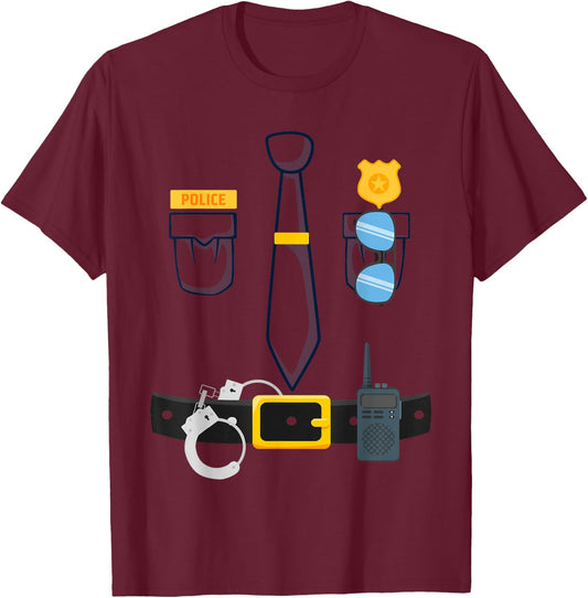 Halloween Police Officer Costume, Halloween cop Uniform T-Shirt - T-Shirt | Maroon