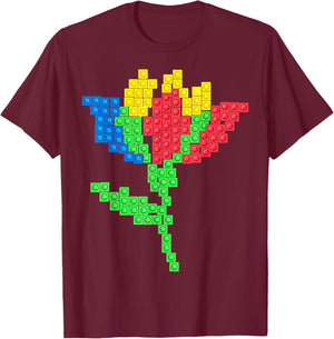 Master Builder Building Blocks Brick Flower T-Shirt - T-Shirt | Maroon
