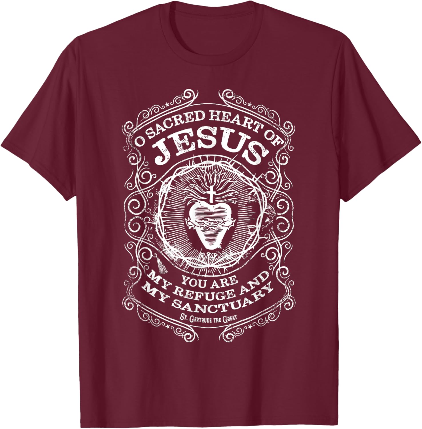 Sacred Heart of Jesus St Gertrude the Great Catholic Saint T-Shirt - T-Shirt | Maroon