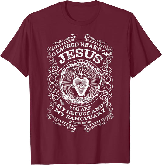 Sacred Heart of Jesus St Gertrude the Great Catholic Saint T-Shirt - T-Shirt | Maroon