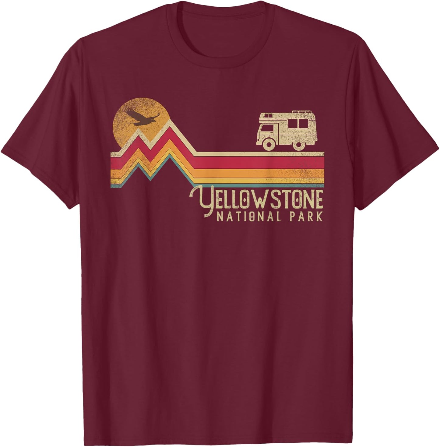 Yellowstone National Park Vintage Style Mountain Camp Retro T-Shirt - T-Shirt | Maroon