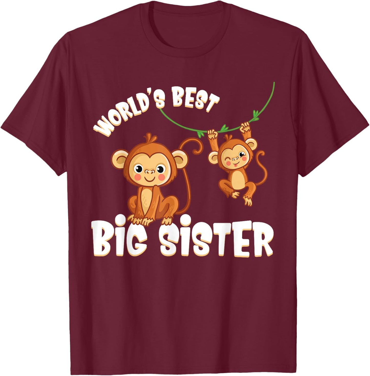 Swinging Monkeys World's Best Big Sister Baby Announcement T-Shirt - T-Shirt | Maroon