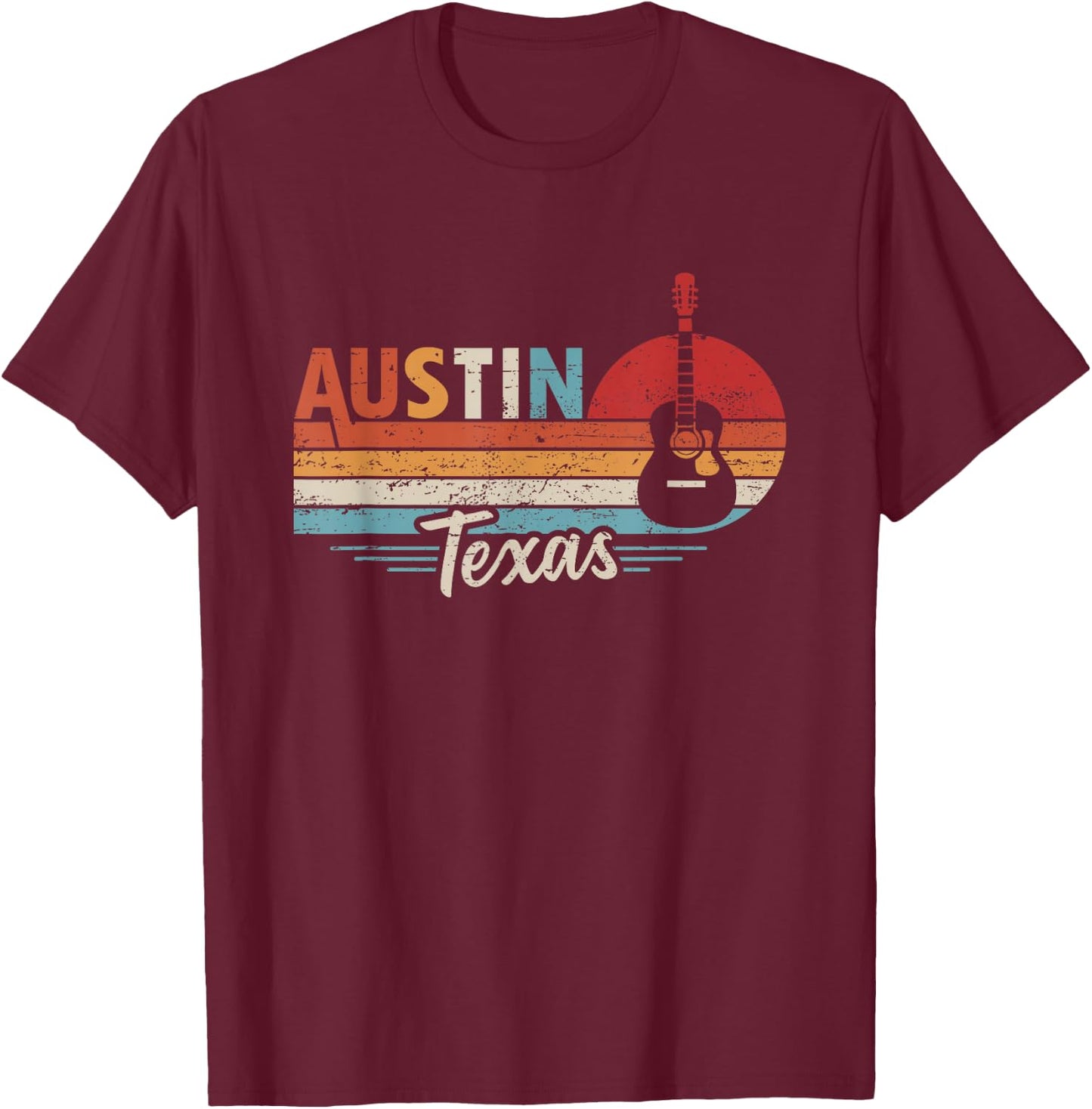 Retro Austin Texas Guitar Music T-Shirt - T-Shirt | Maroon