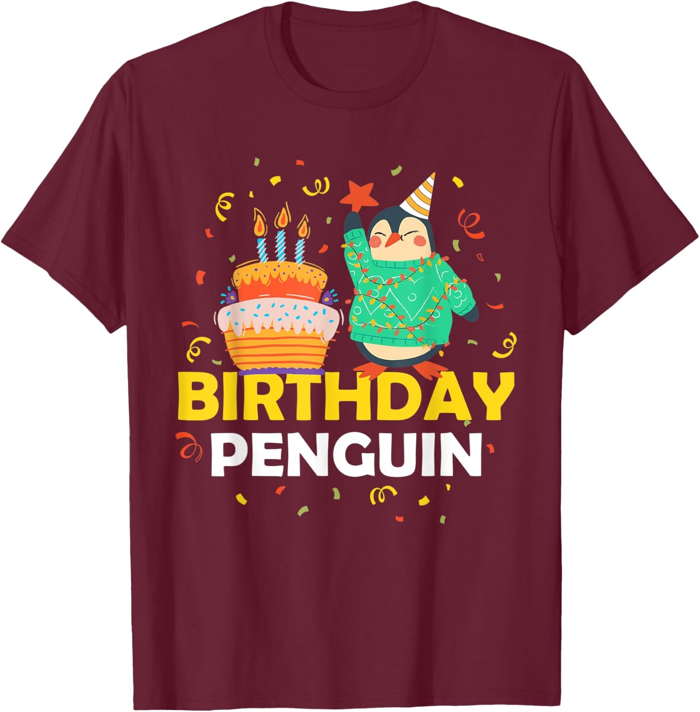 Birthday Penguin T-Shirt - T-Shirt | Maroon