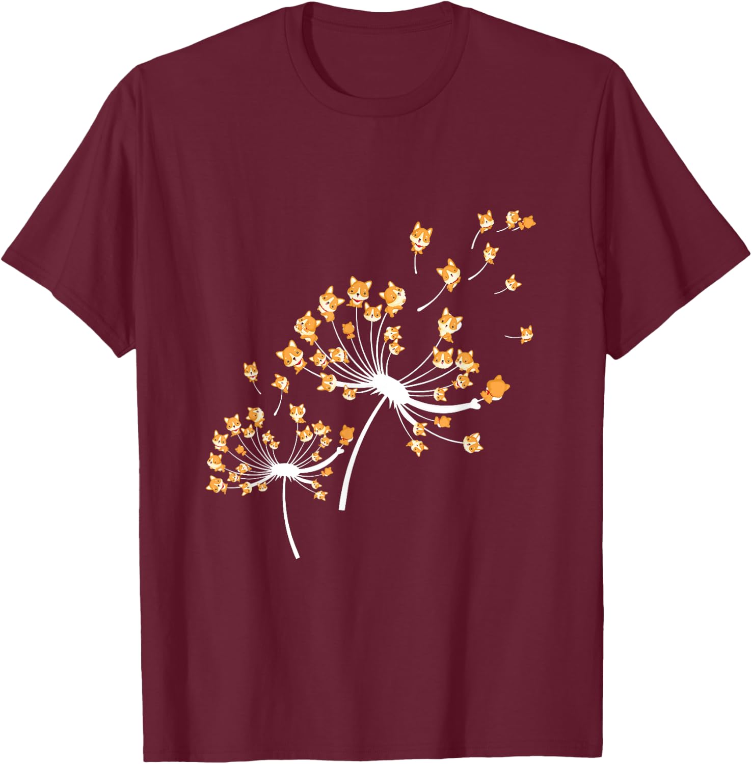 Corgi Flower Fly Dandelion Funny Dog Owner Lover Women Girls Kids T-Shirt - T-Shirt | Maroon