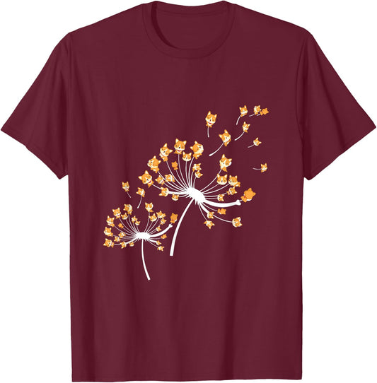 Corgi Flower Fly Dandelion Funny Dog Owner Lover Women Girls Kids T-Shirt - T-Shirt | Maroon