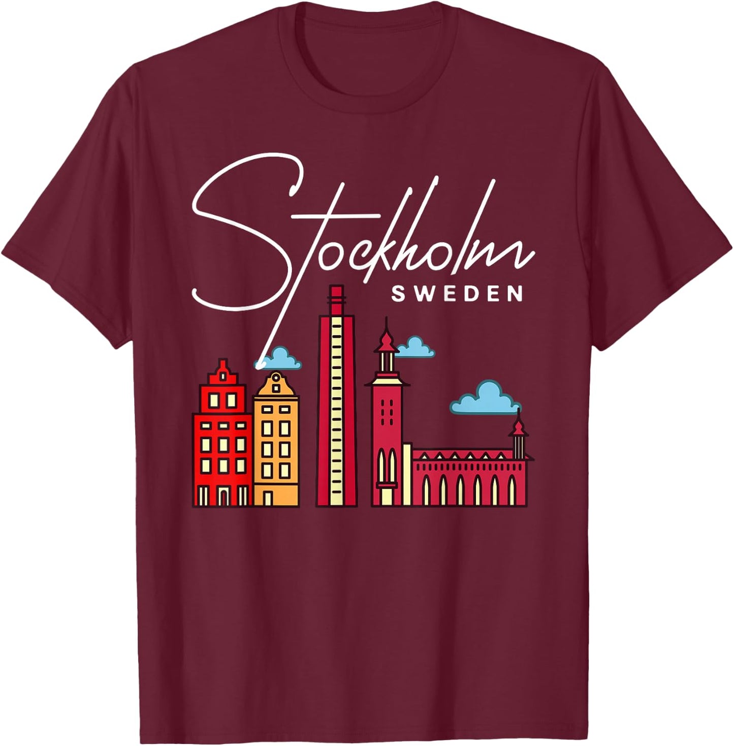 Stockholm Sweden City Skyline Map Travel T-Shirt - T-Shirt | Maroon