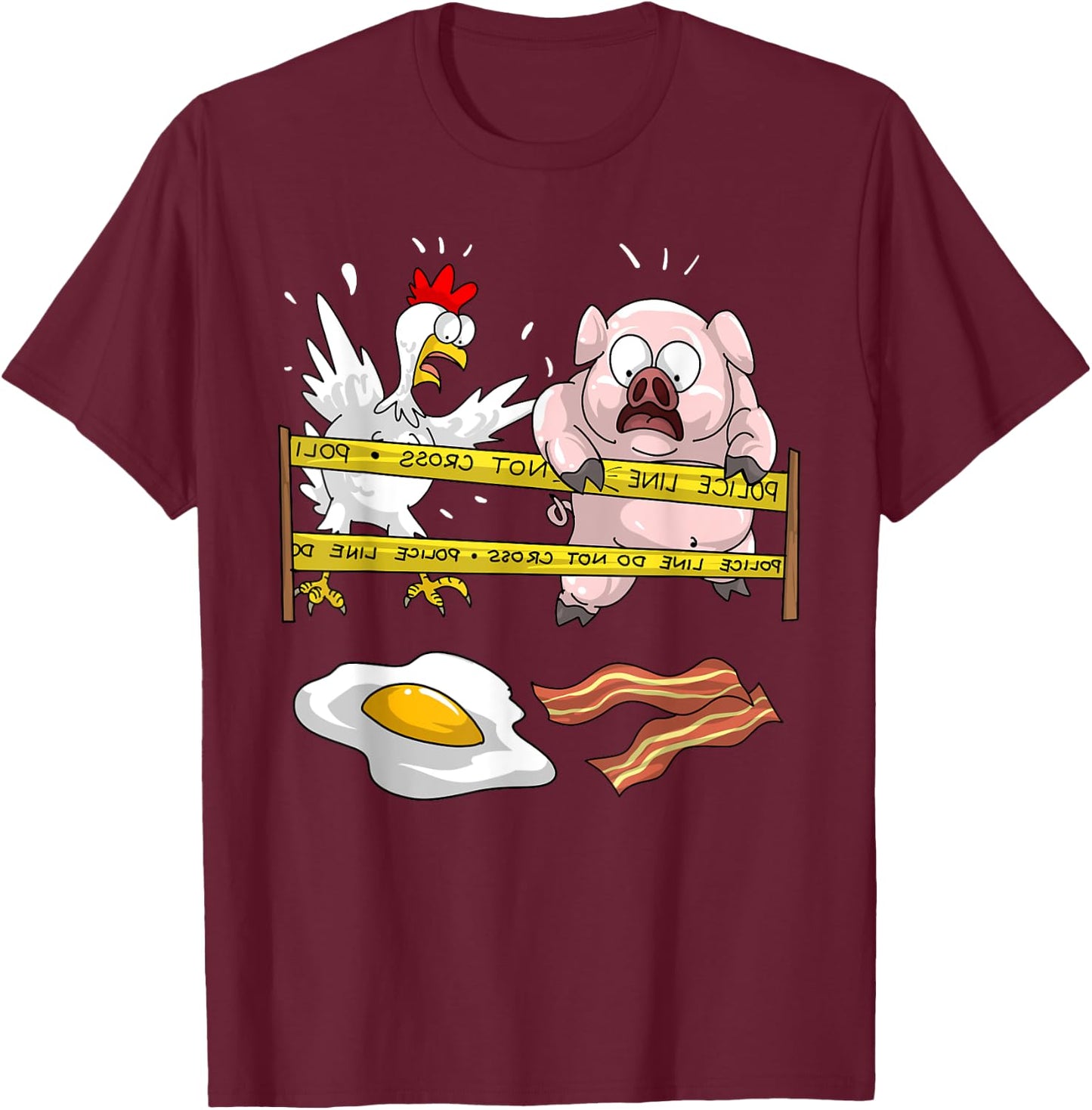 Cute Police Line Do Not Cross | Funny Chicken Pig Eater Gift T-Shirt - T-Shirt | Maroon