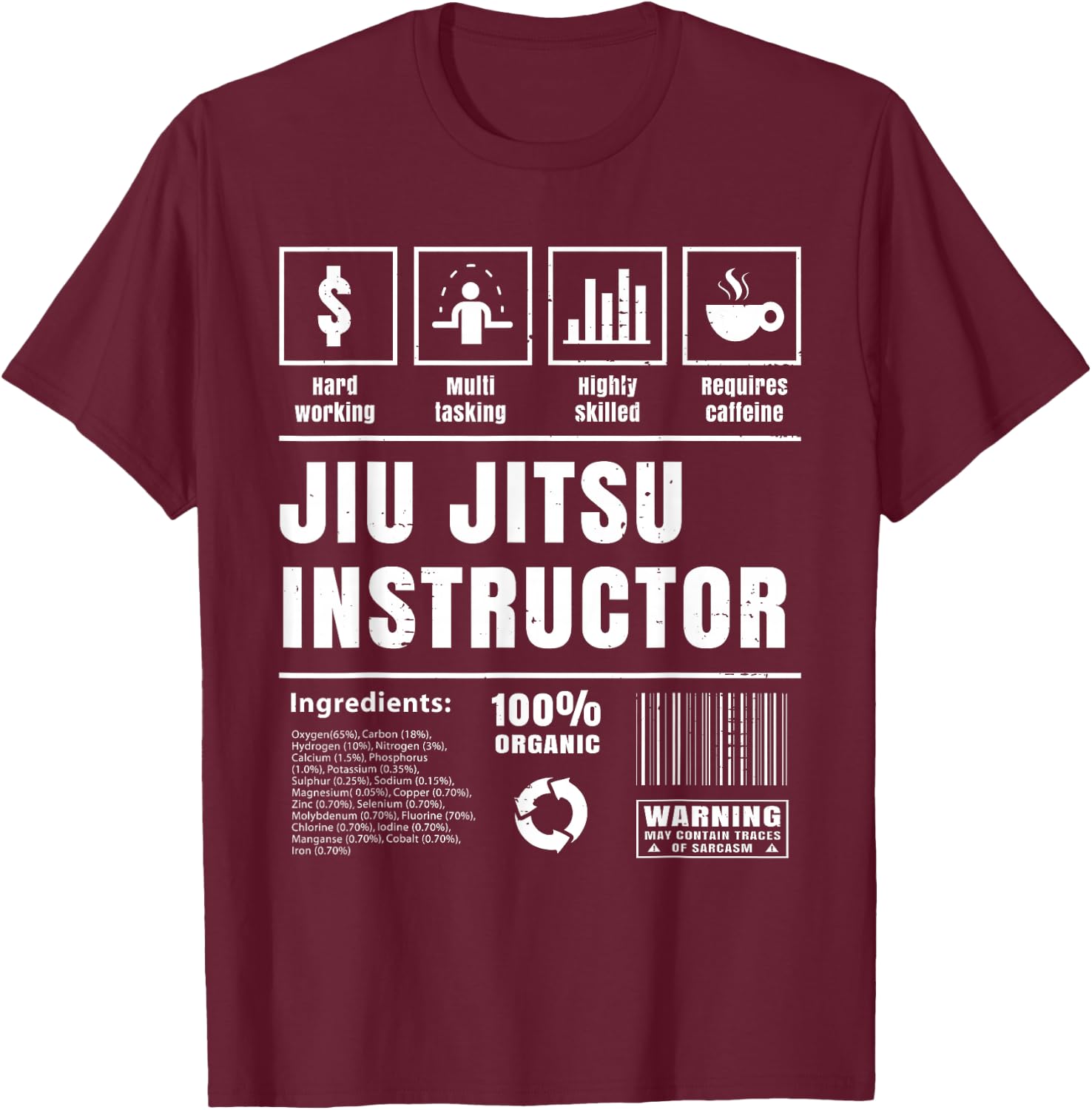 Jiu Jitsu Instructor Coach Sensei Funny Brazilian BJJ Gift T-Shirt - T-Shirt | Maroon
