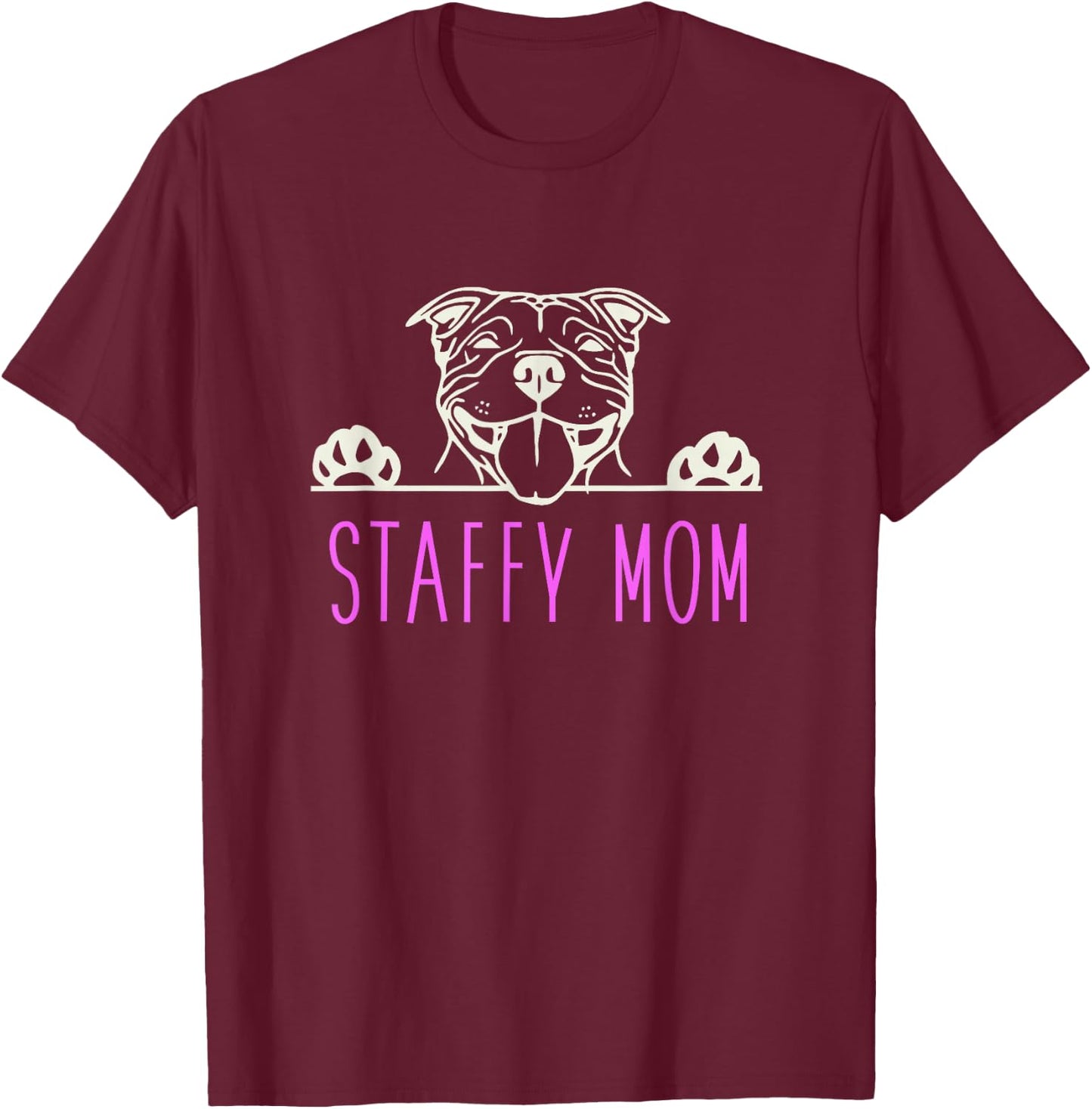 Staffy Mom with Staffordshire Bull Terrier Dog T-Shirt - T-Shirt | Maroon