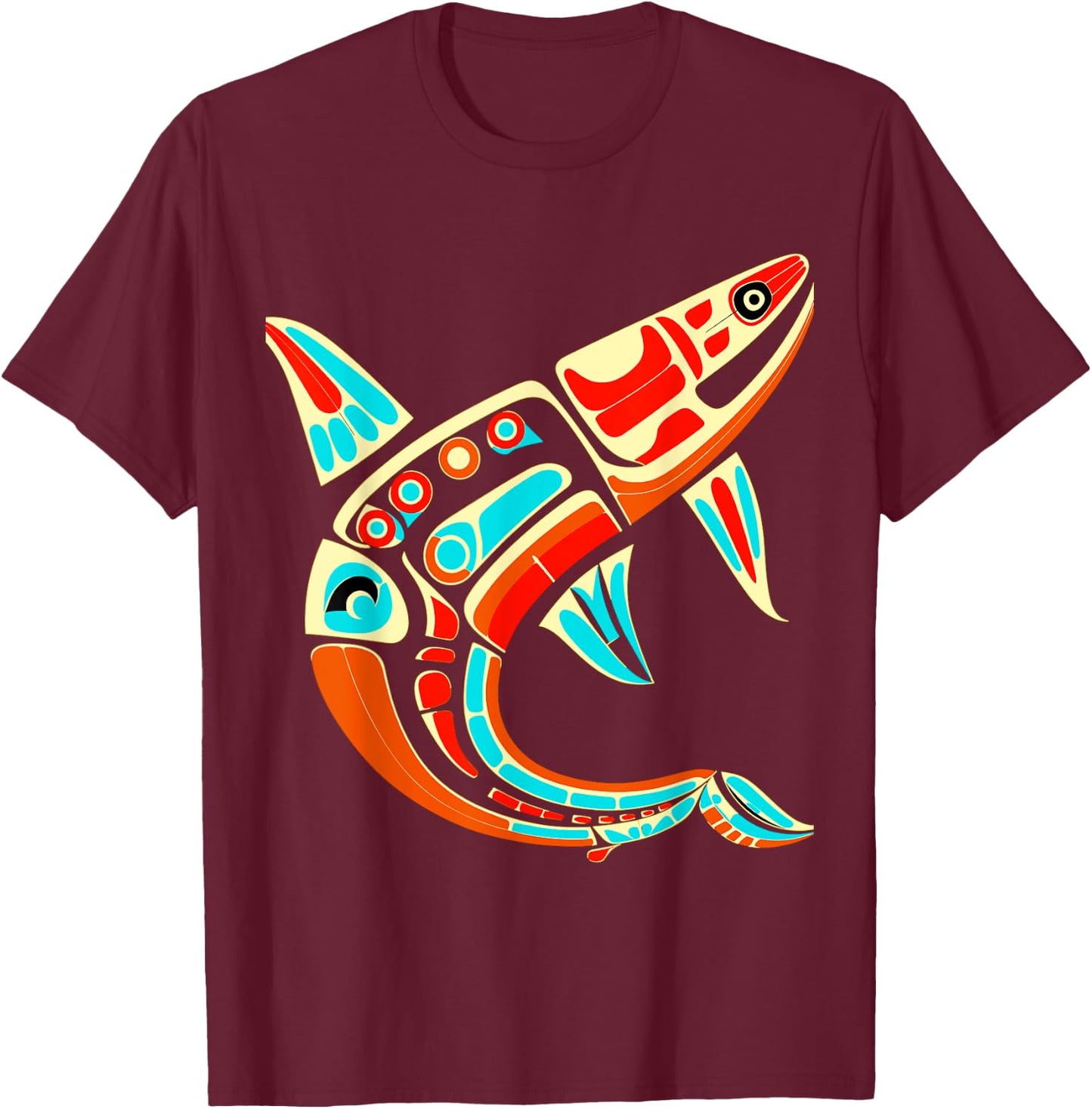 Orca in Salish Coast Art Style T-Shirt - T-Shirt | Maroon
