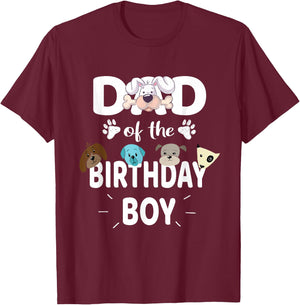 Dad Of The Birthday Boy Dog Lover Party Puppy Theme T-Shirt - T-Shirt | Maroon