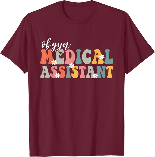 Obgyn Medical Assistant Gynecology Nurse Groovy T-Shirt - T-Shirt | Maroon