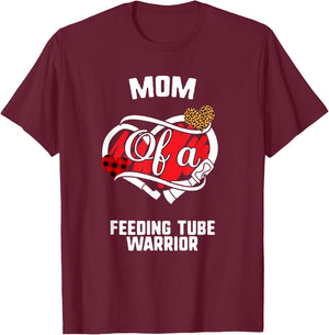 Mom Feeding Tube Awareness Leopard Buffalo Plaid Family Gift T-Shirt - T-Shirt | Maroon