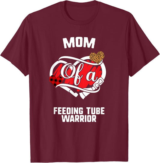 Mom Feeding Tube Awareness Leopard Buffalo Plaid Family Gift T-Shirt - T-Shirt | Maroon