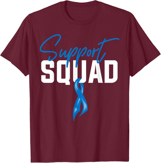 Colon Cancer Awareness Support Squad Blue Ribbon T-Shirt - T-Shirt | Maroon