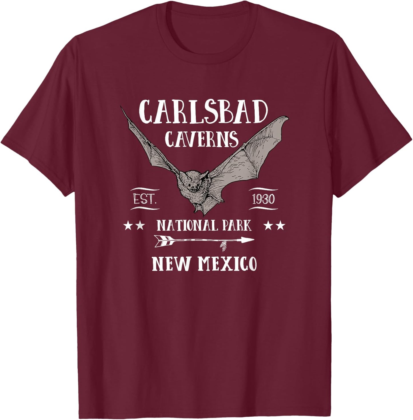 CARLSBAD CAVERNS NATIONAL PARK bat design souvenir gift T-Shirt - T-Shirt | Maroon