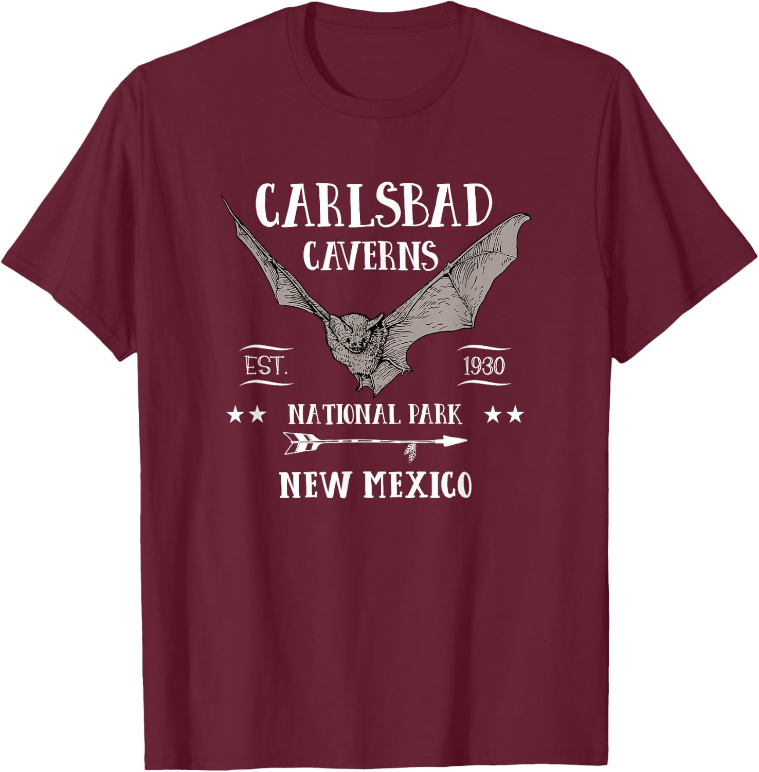 CARLSBAD CAVERNS NATIONAL PARK bat design souvenir gift T-Shirt - T-Shirt | Maroon