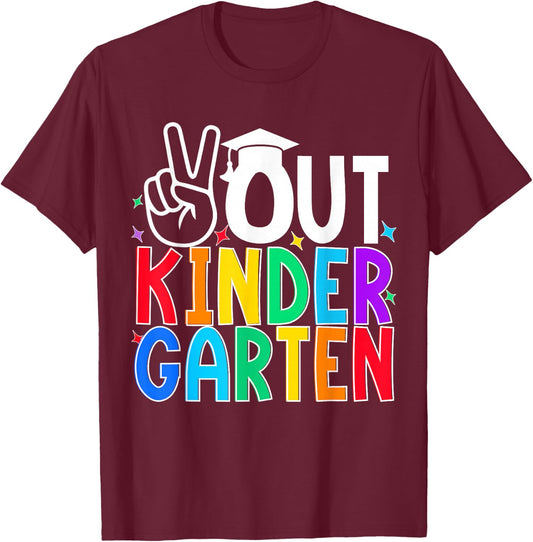 Peace Out Kindergarten Last Day of Kindergarten Kids T-Shirt - T-Shirt | Maroon