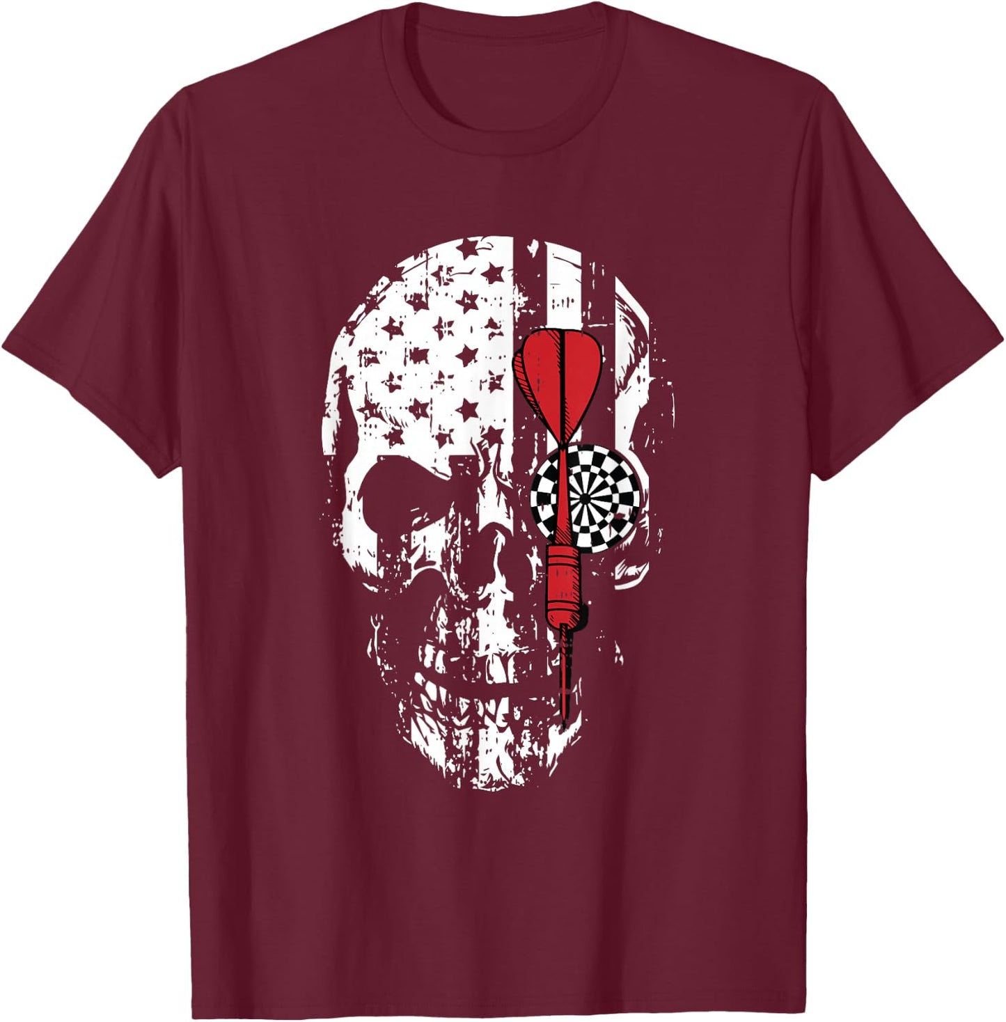 Skull American Flag Darts Board Throwing Sports Player Gift T-Shirt - T-Shirt | Maroon
