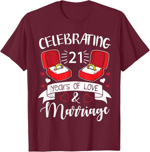 Celebrating 21 Years Of Love & Marriage Happy Husband Wife T-Shirt - T-Shirt | Maroon
