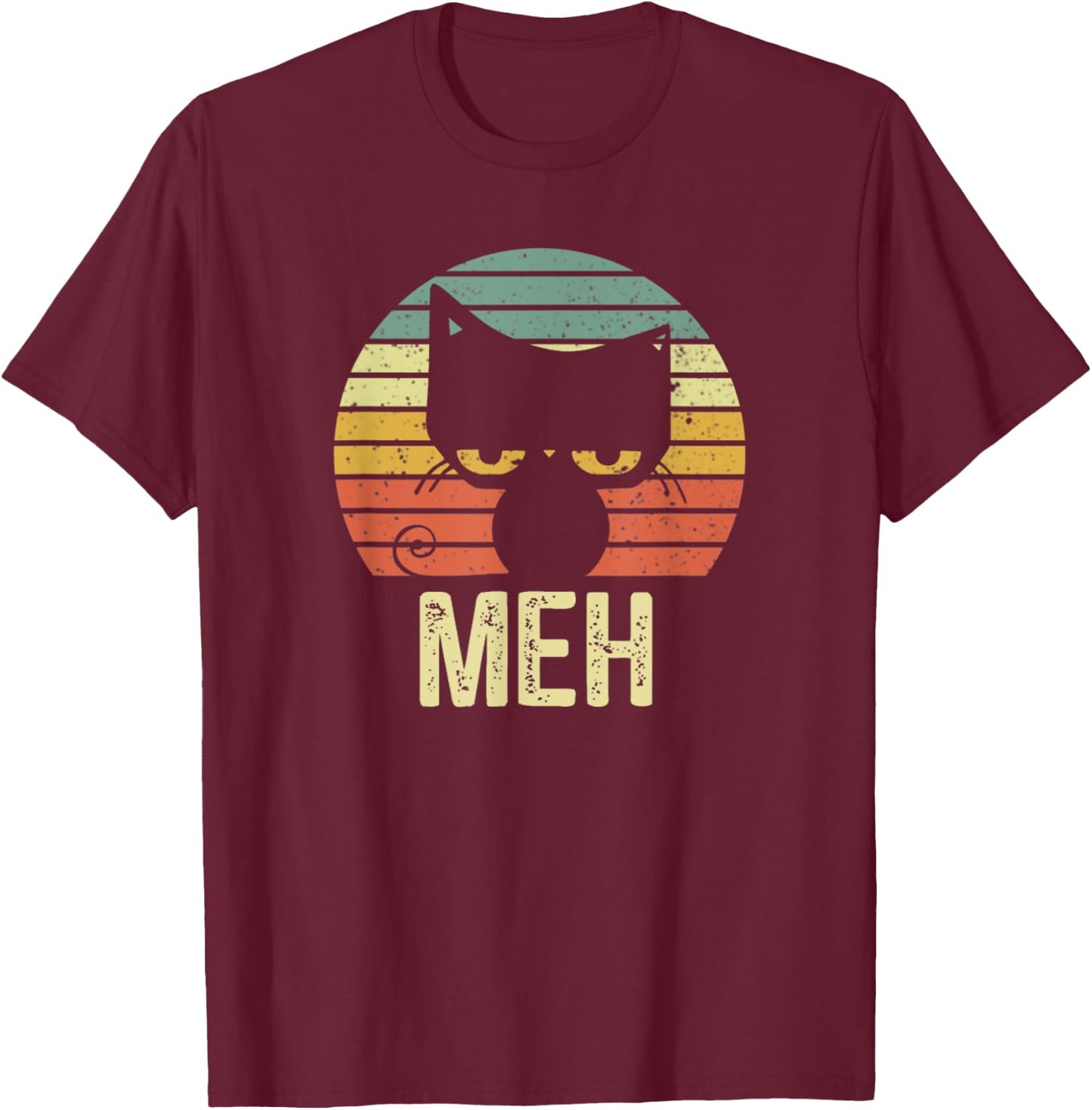 Meh Cat Retro Vintage T-Shirt - T-Shirt | Maroon