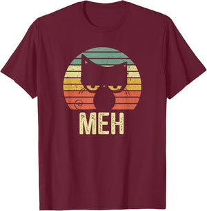 Meh Cat Retro Vintage T-Shirt - T-Shirt | Maroon