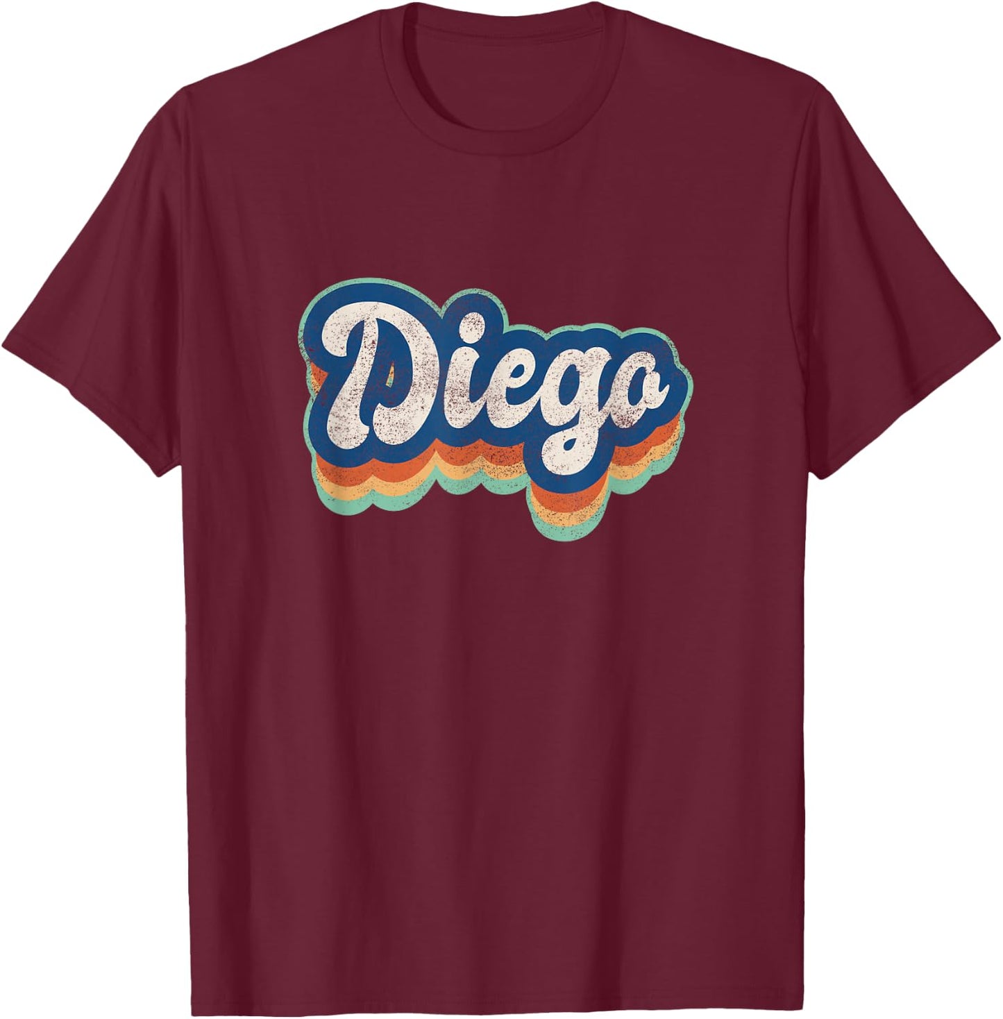 Diego First Name Boy Vintage Style 70s 80s Personalized T-Shirt - T-Shirt | Maroon