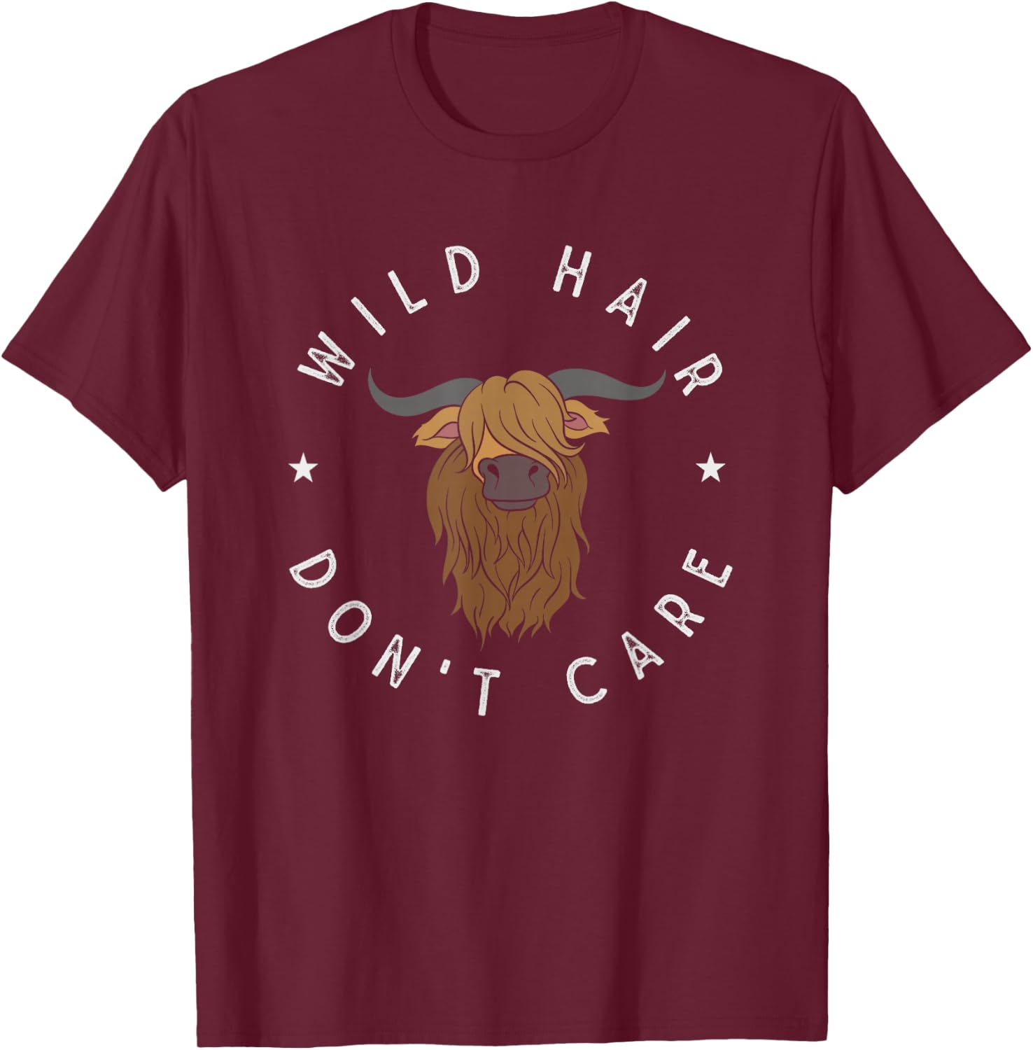 Wildes Haar ist mir egal Funny Scottish Highland Cow T-Shirt - T-Shirt | Maroon