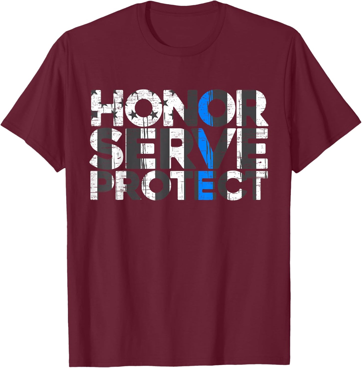 Honor Service Protect Thin Blue Line Law Enforcement T-Shirt - T-Shirt | Maroon